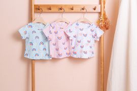 [BEBELOUTE] Rainbow Print T-Shirt (Pink), Baby, Infant T-Shirts, Cotton 100% _ Made in KOREA